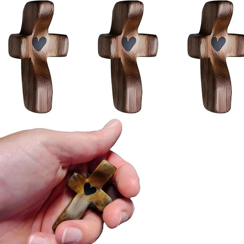 3Pcs Black walnut/Varnish Cross My Heart Hand Painted Religious Decoration Angel Style Walnut Wood cross Encourag ement Gift