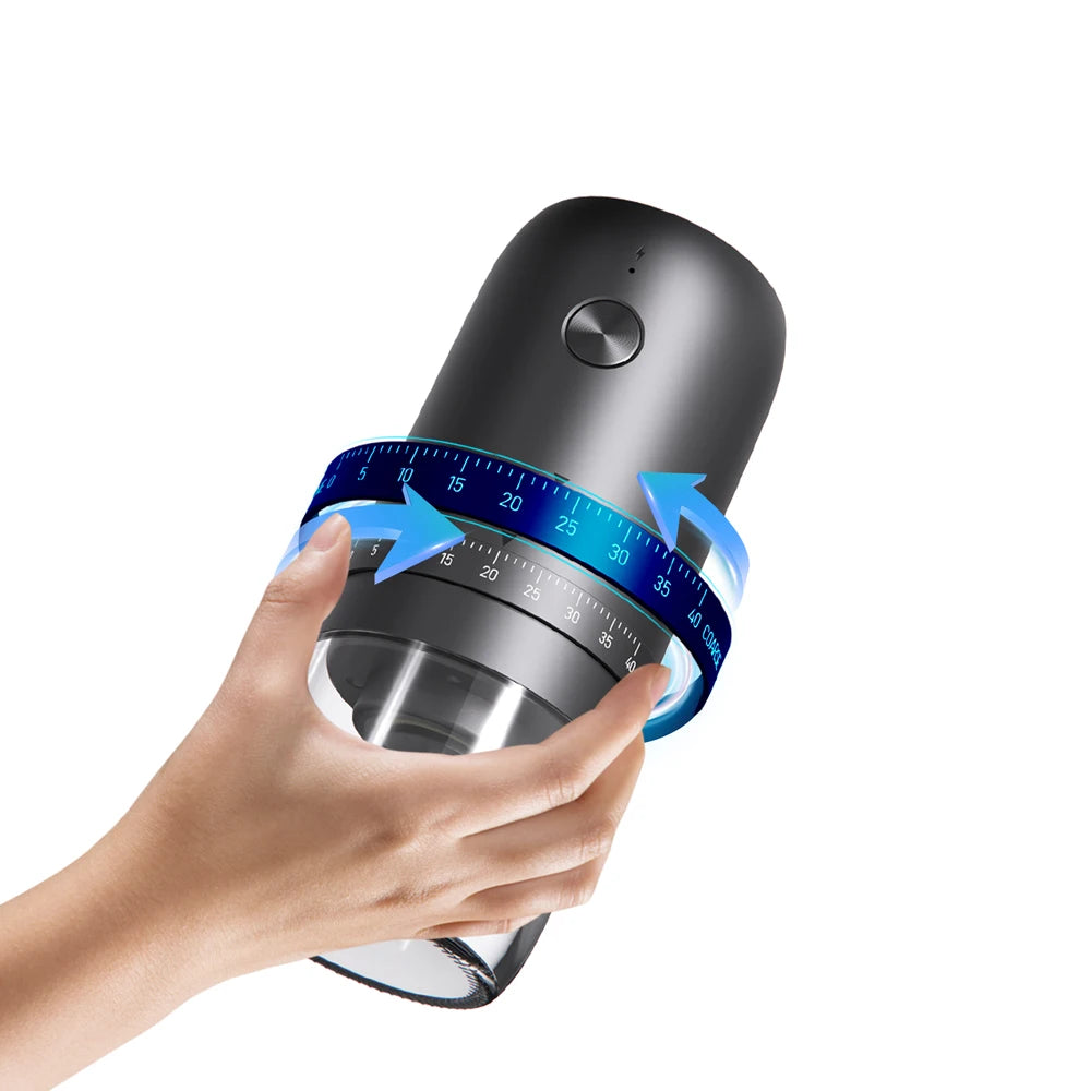 Kawu Premium Portable Electric Coffee Grinder – Ceramic Burr, 11+ Adjustable Grind Levels, USB Rechargeable"