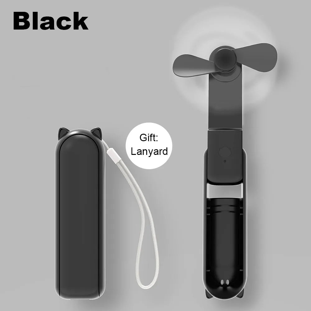 “Raugee Mini Portable Foldable Fan – Pocket-Sized, USB Rechargeable & Power Bank Ready!”