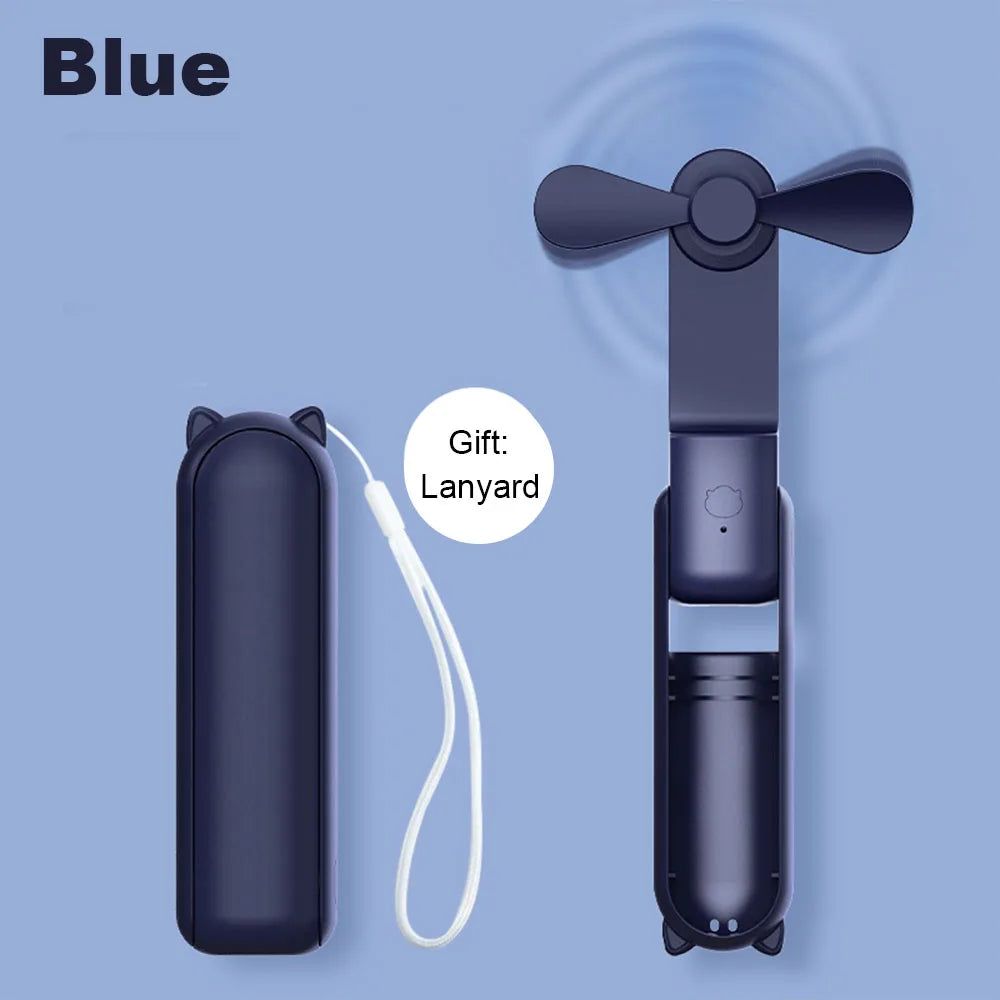 “Raugee Mini Portable Foldable Fan – Pocket-Sized, USB Rechargeable & Power Bank Ready!”