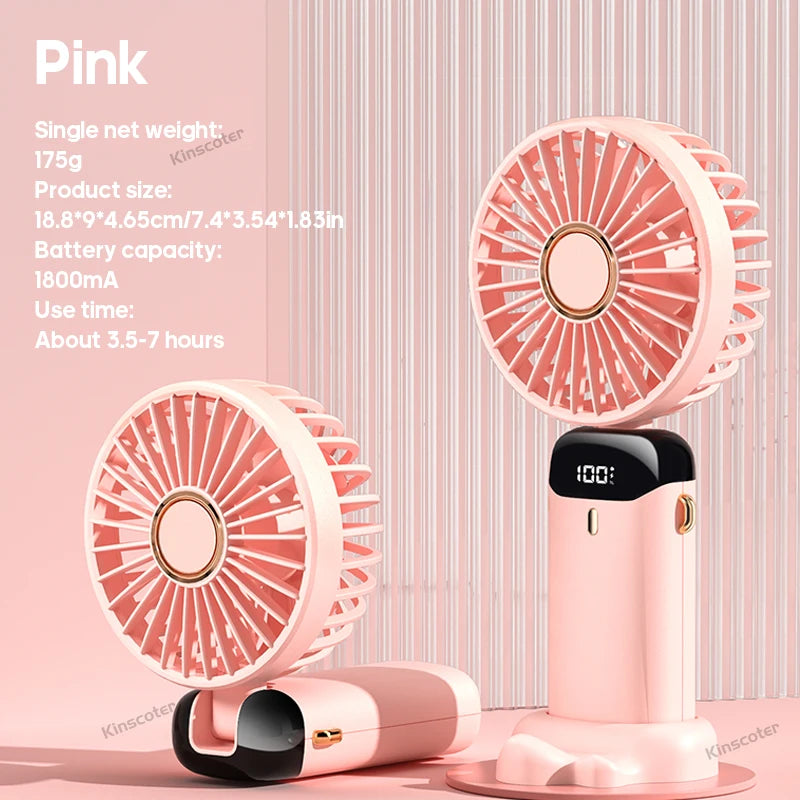 “USB Handheld Mini Fan – Foldable, Portable & 5-Speed Cooling with Phone Stand!”
